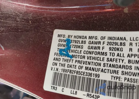 2012 Honda Civic Ex z USA, uszkodzony, nr VIN 19XFB2F85CE336199